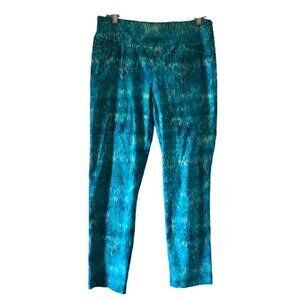#3013-3 Attyre Stretch Pants Womens Blue Green Watercolor Print Pull On